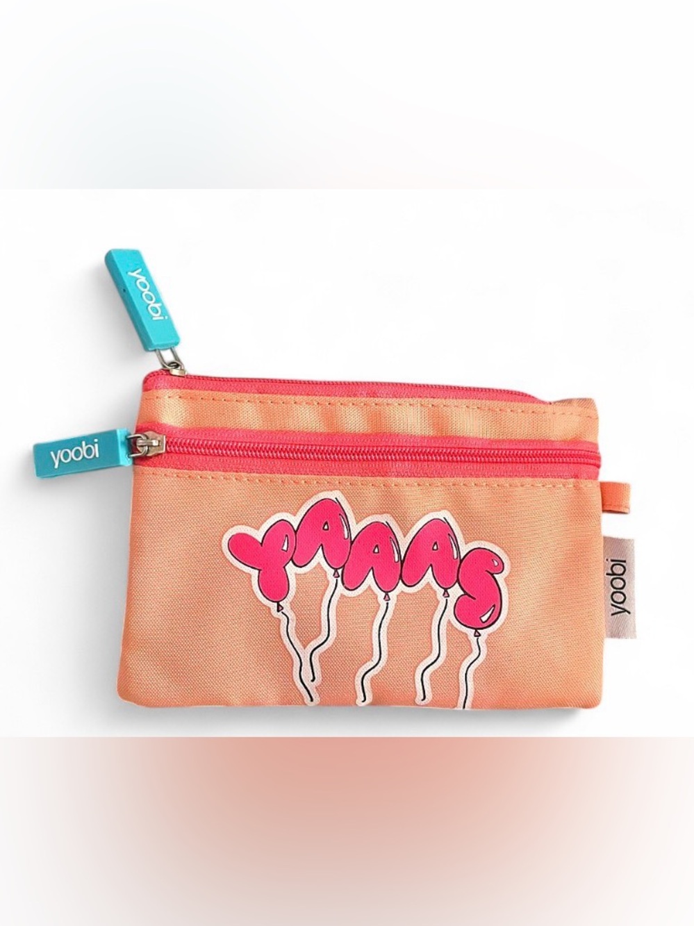 Yoobi Peach/Pink Balloon Cosmetic/Bag Pouch-Double Zippered ,NWOT, 5.25”x3.5”